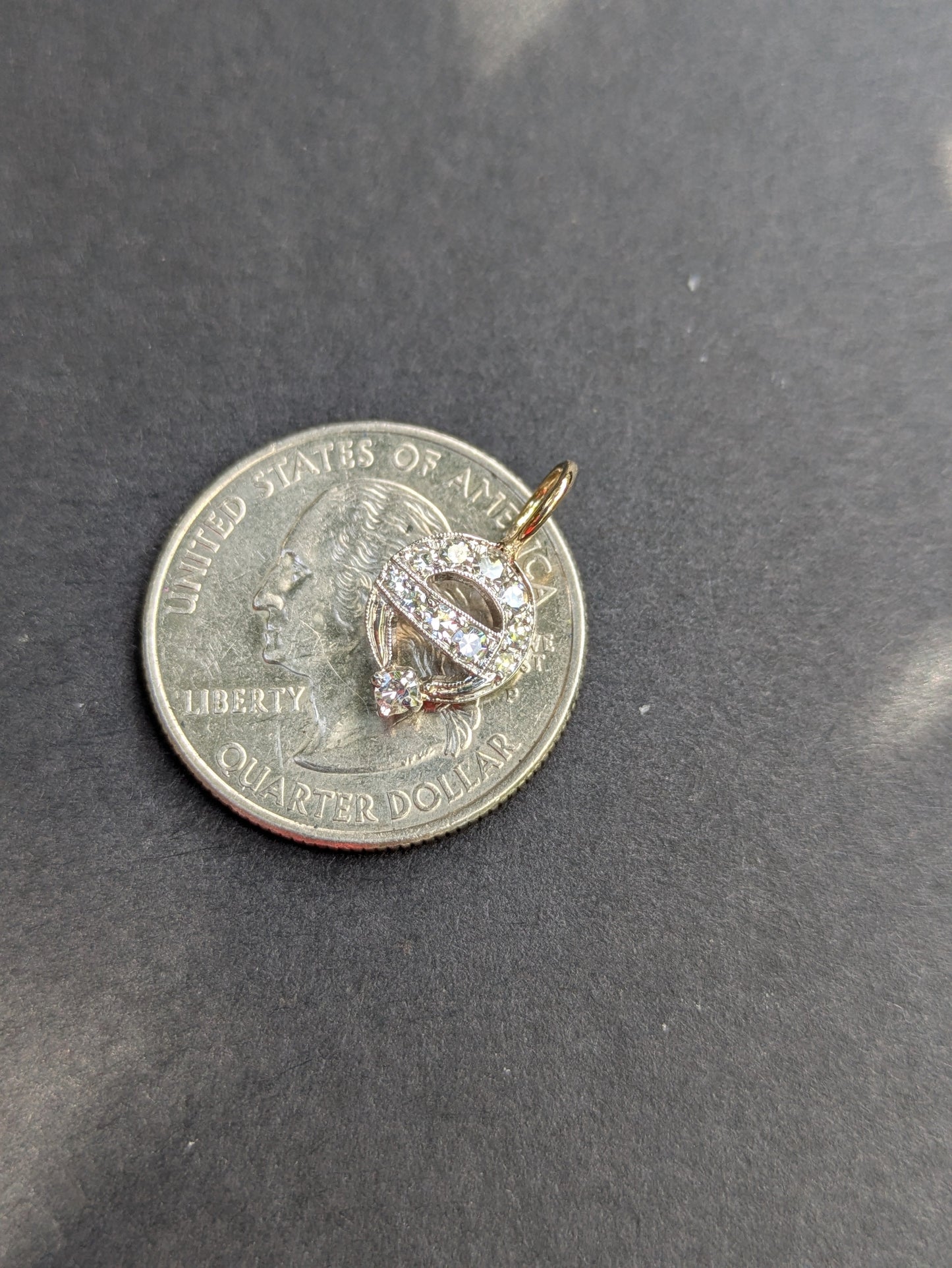 Art Deco 14k White Gold and Diamond Charm