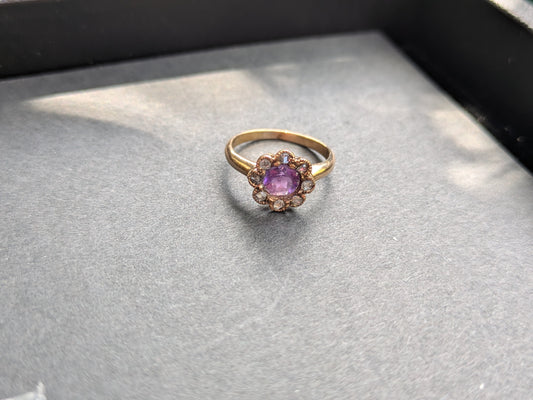 Antique Halo Mounting Ring with Single Cut Diamonds and Purple Sapphire