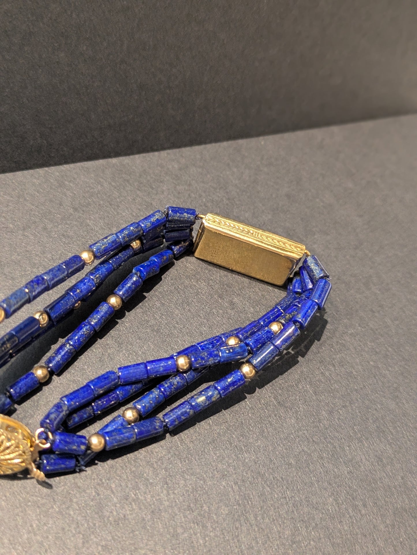 14k Enamel Watch Case Converted to Bracelet with Lapis Center and Beads
