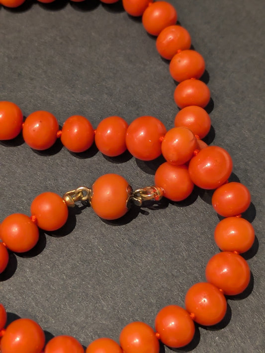 Antique Dutch Coral Beads with 14k Hidden Clasp