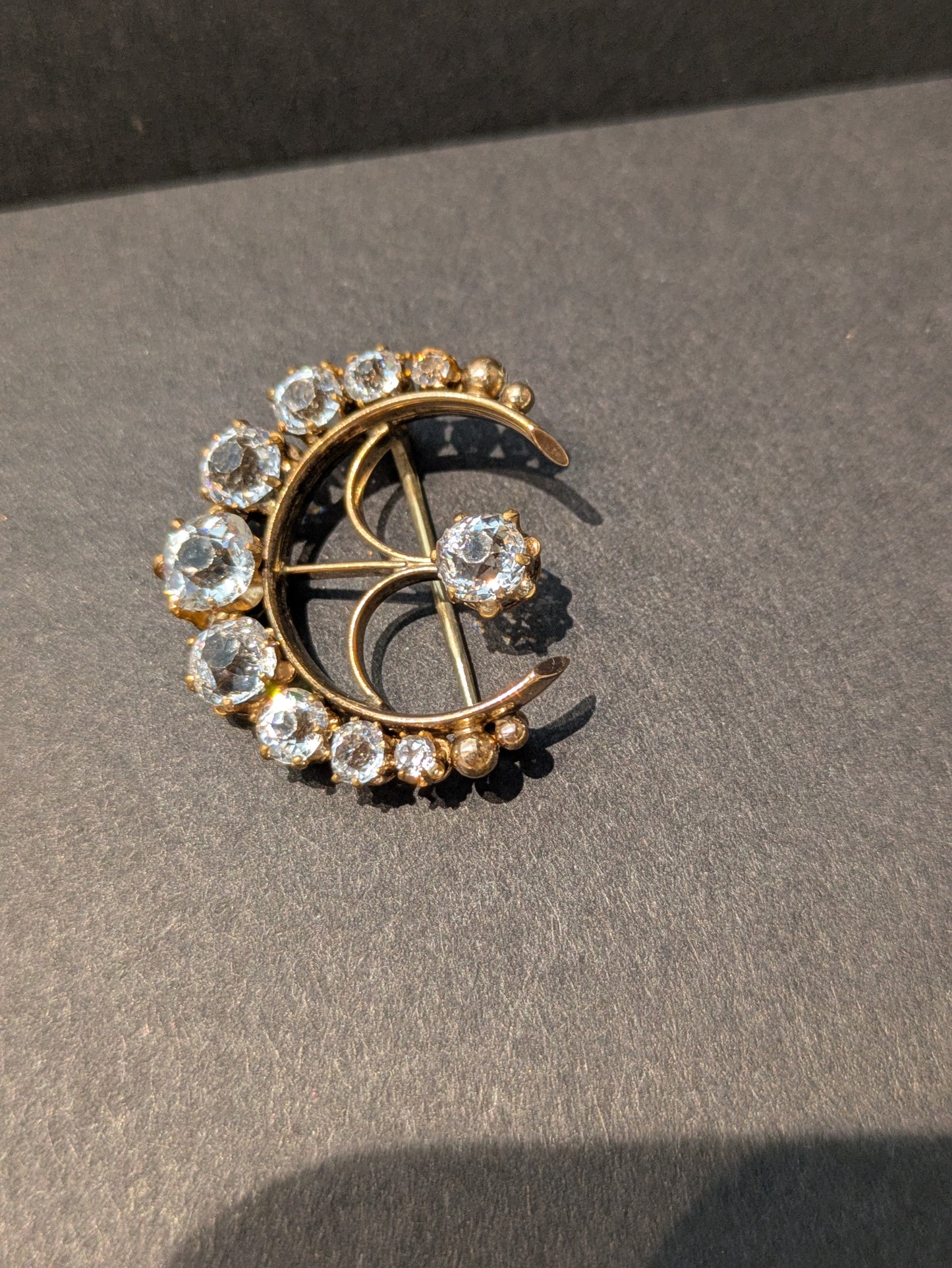 Victorian Rock Crystal Crescent Brooch