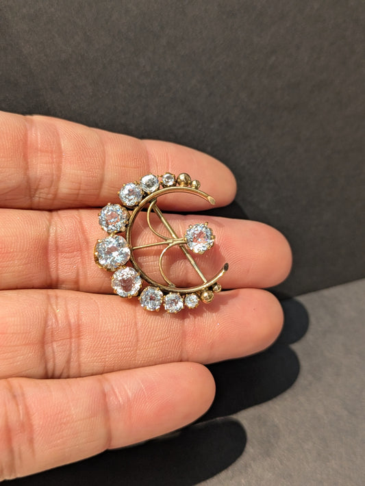Victorian Rock Crystal Crescent Brooch