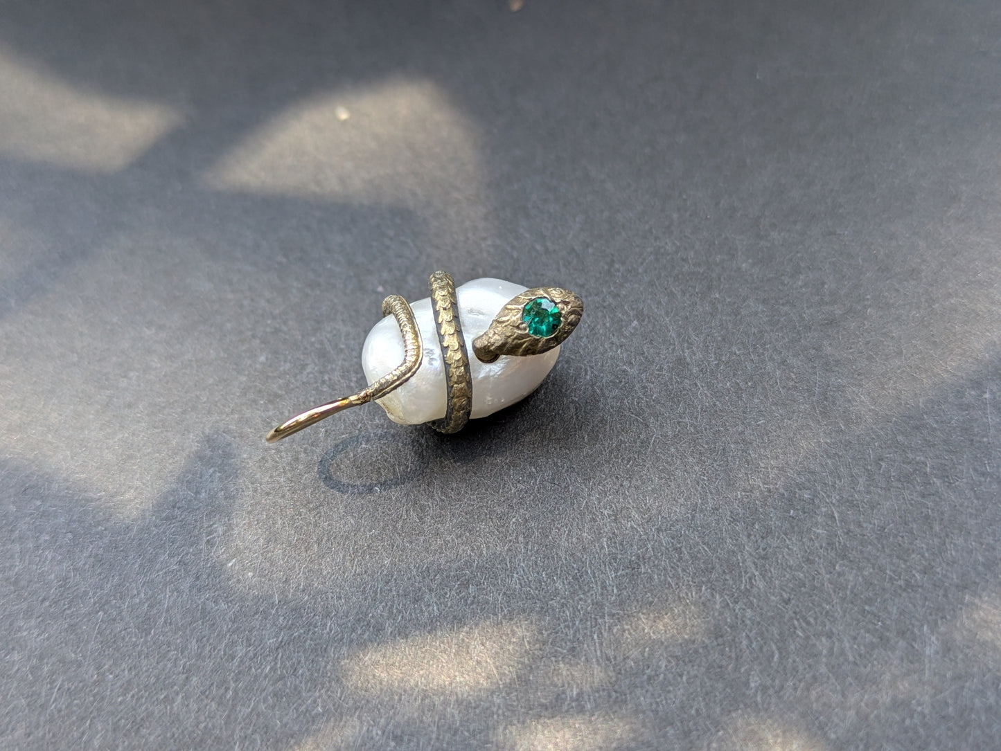 Silver Snake with Green Garnet and Pearl Charm