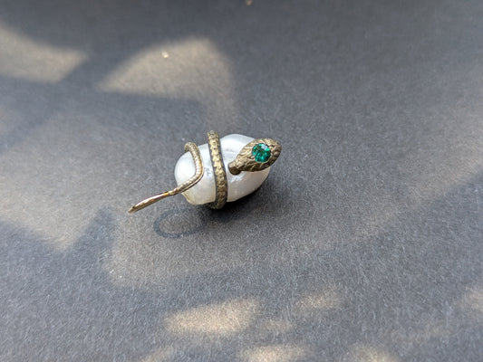 Silver Snake with Green Garnet and Pearl Charm