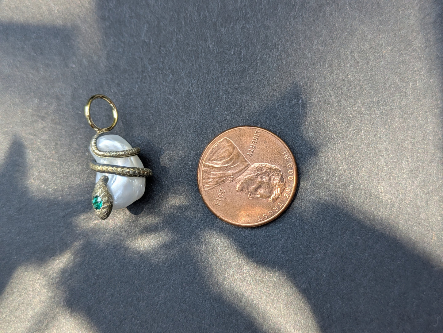 Silver Snake with Green Garnet and Pearl Charm