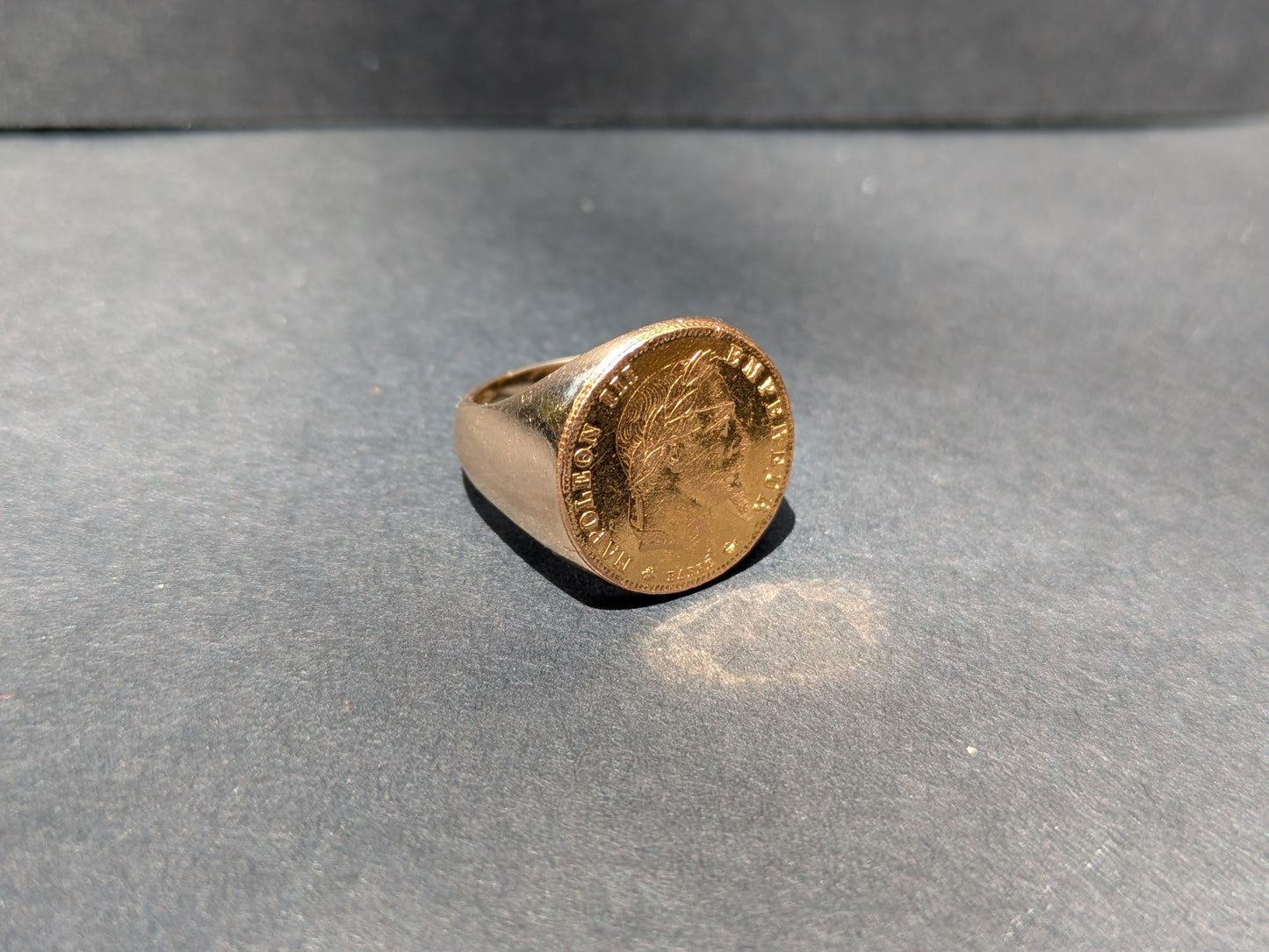French Napoleanic Coin Set Ring Signet Ring with 22k and 14k