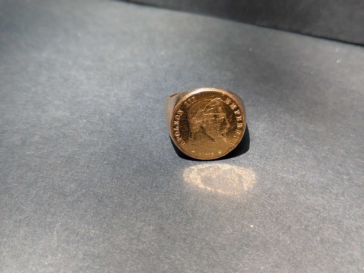 French Napoleanic Coin Set Ring Signet Ring with 22k and 14k