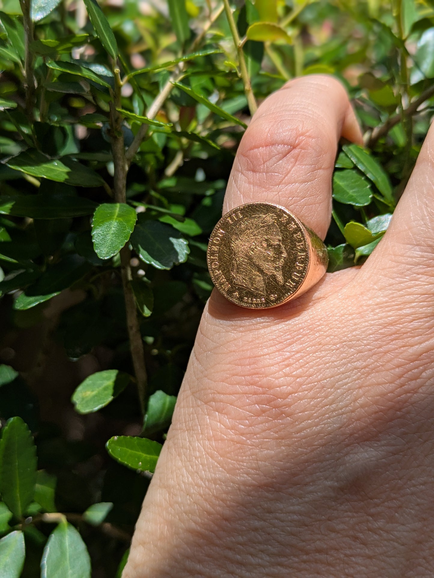 French Napoleanic Coin Set Ring Signet Ring with 22k and 14k