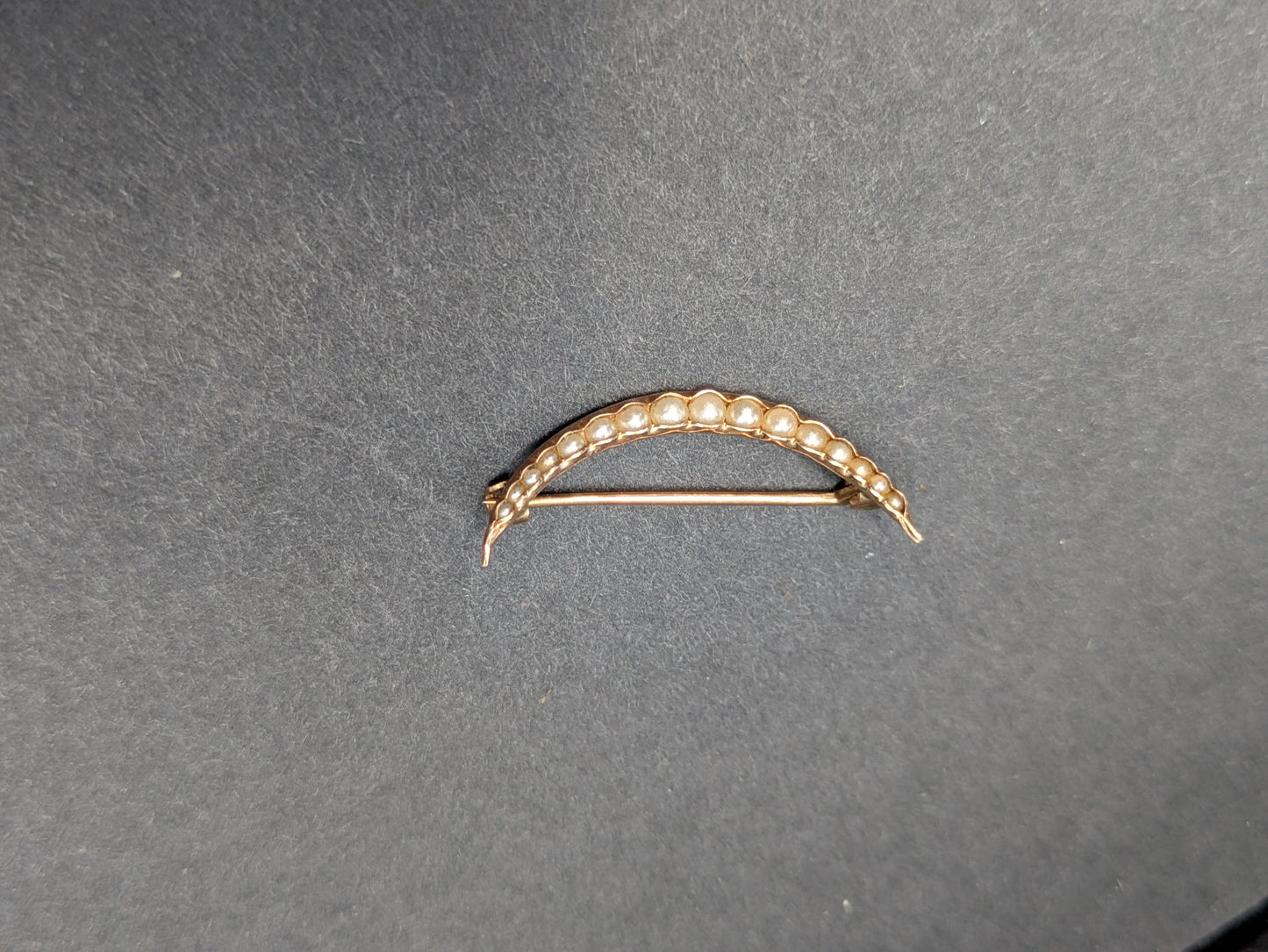 10k Seed Pearl Crescent Brooch