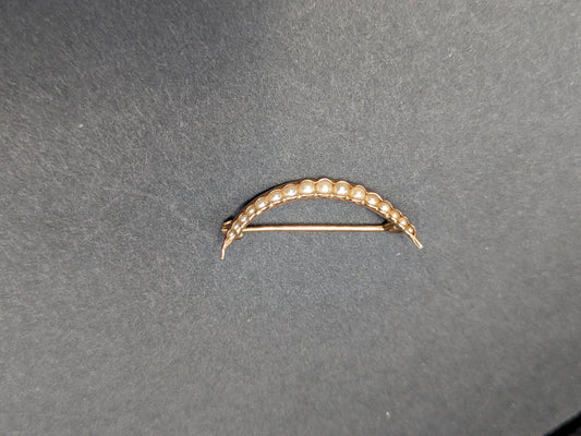 10k Seed Pearl Crescent Brooch