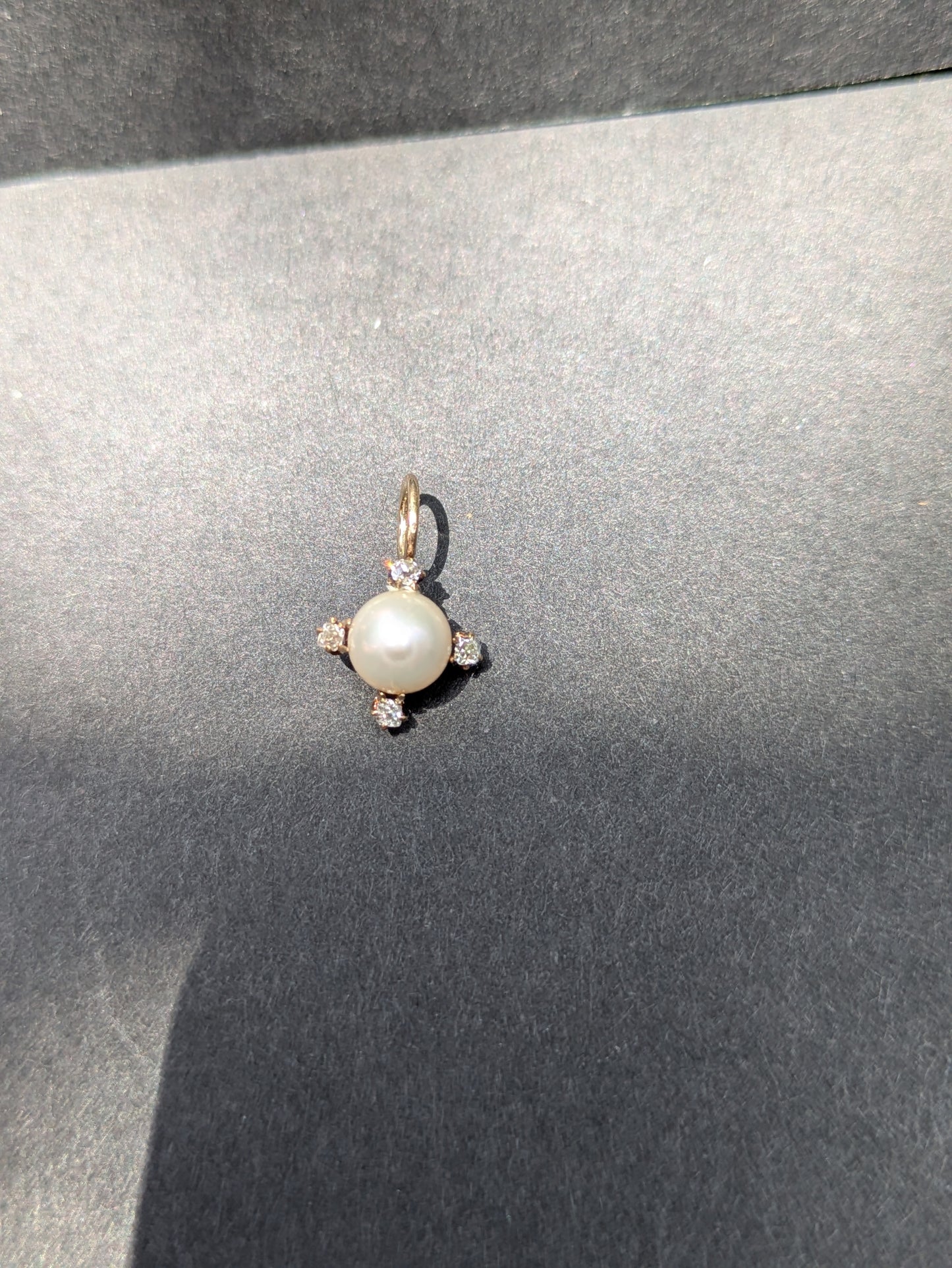 14k Conversion Charm with Natural Pearl and 4 Diamonds