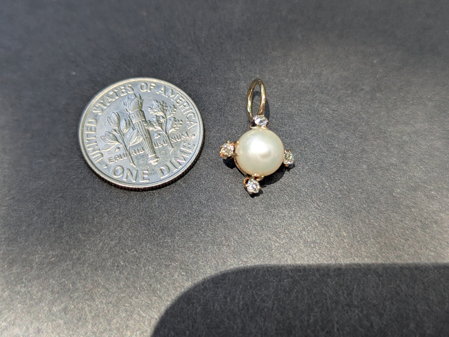 14k Conversion Charm with Natural Pearl and 4 Diamonds