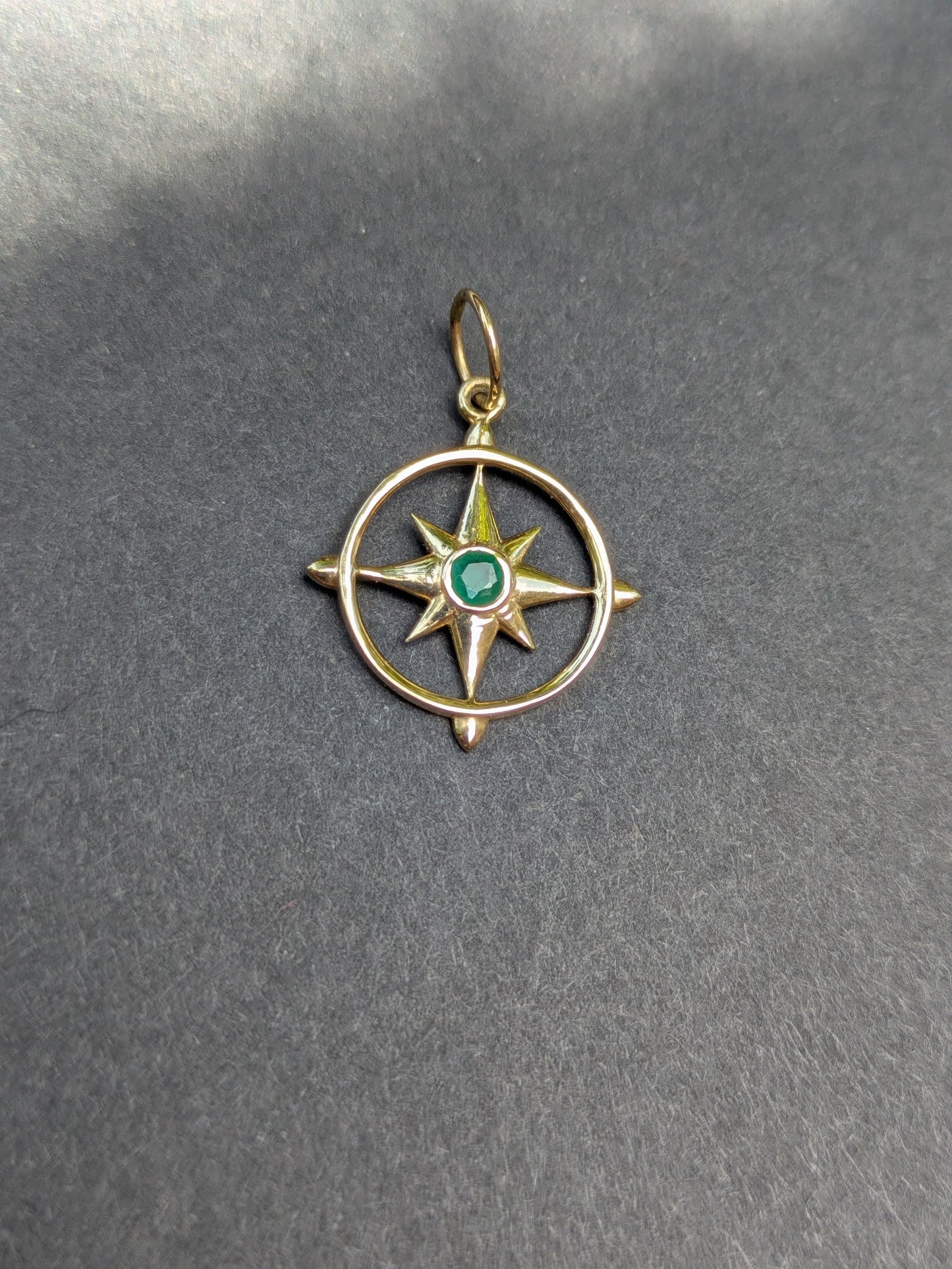 14k Emerald Compass Charm
