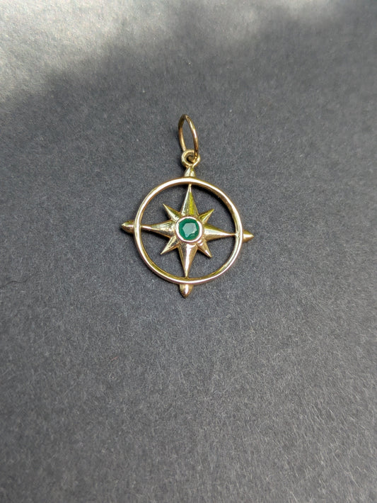 14k Emerald Compass Charm