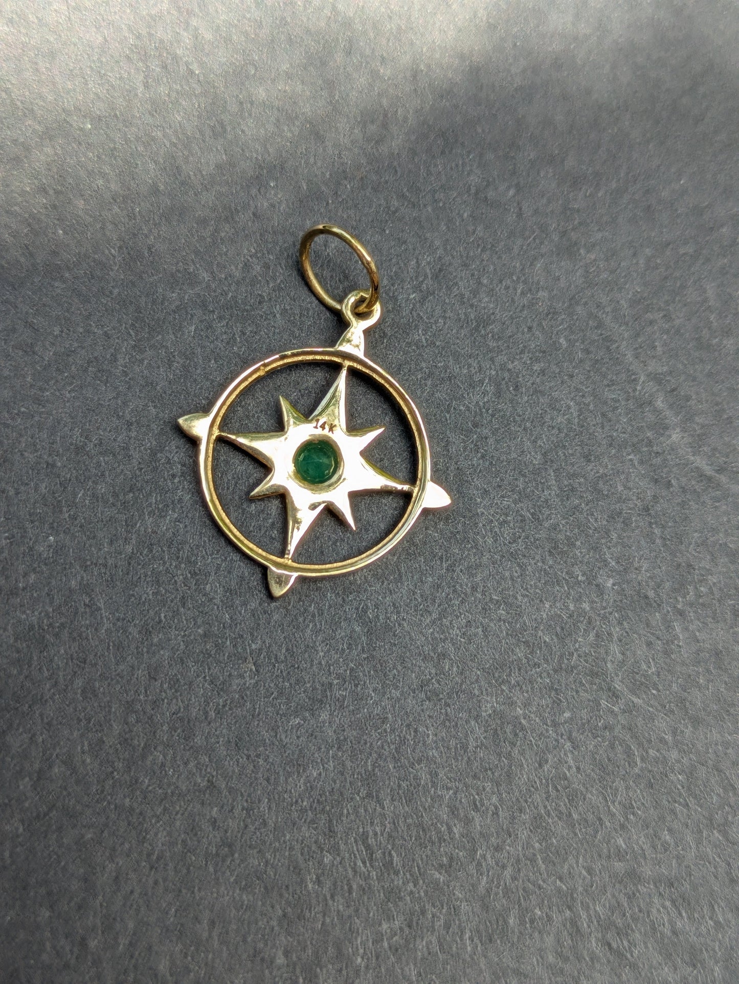 14k Emerald Compass Charm