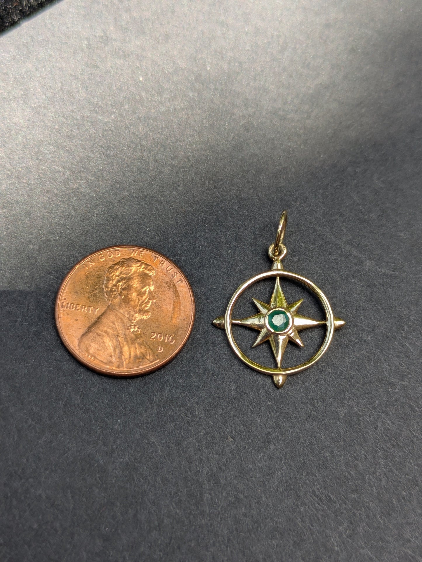 14k Emerald Compass Charm
