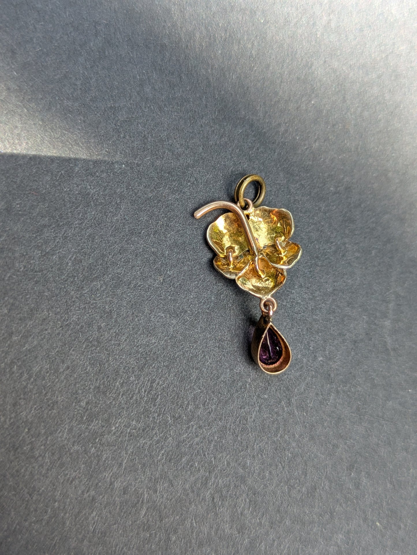 14k Enamel Pansy Pendant with Sapphire Center and Amethyst Lavalier