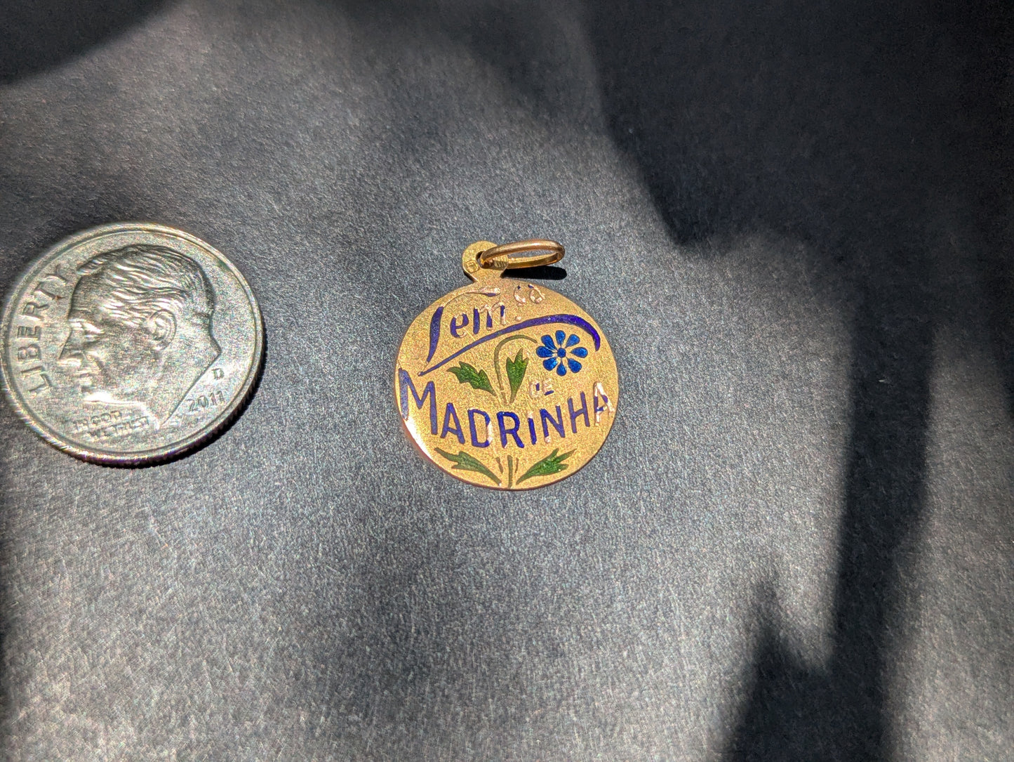 18k Portuguese Enamel Love Token Charm for a "Godmother"