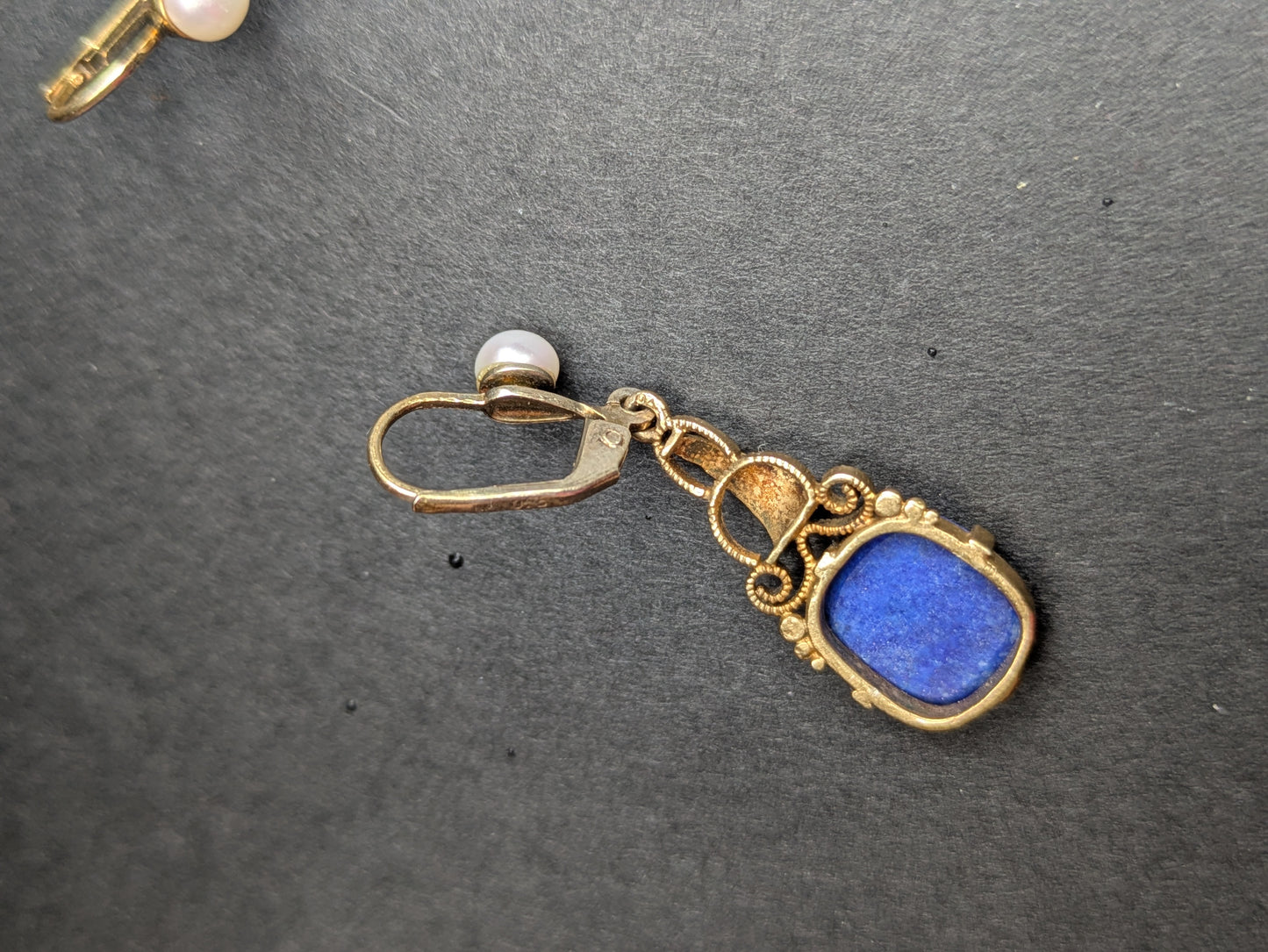 8k German Lapis and Pearl Drop Earrings