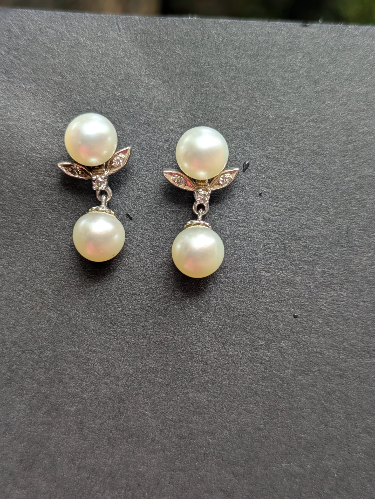 14kt White Gold Pearl and Diamond Drop Earrings