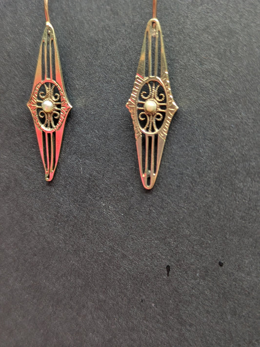 14k Lingerie Pins converted to Earrings with Seed Pearl