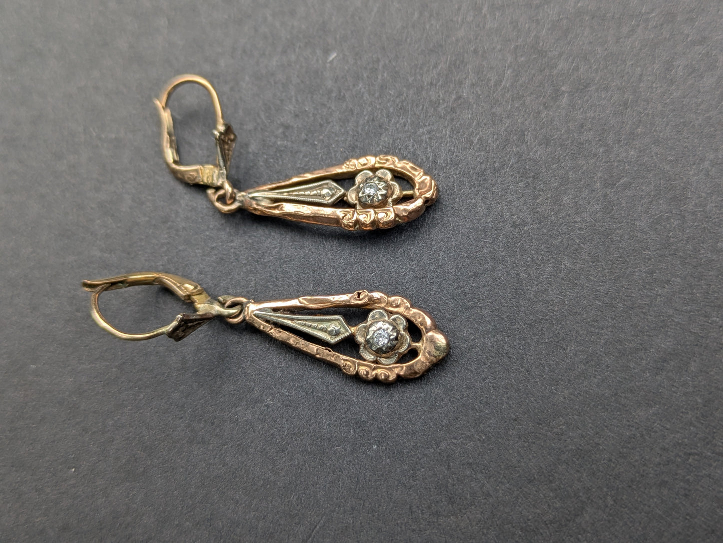 Early 1900's 14k Minecut Diamond Leverback Earrings