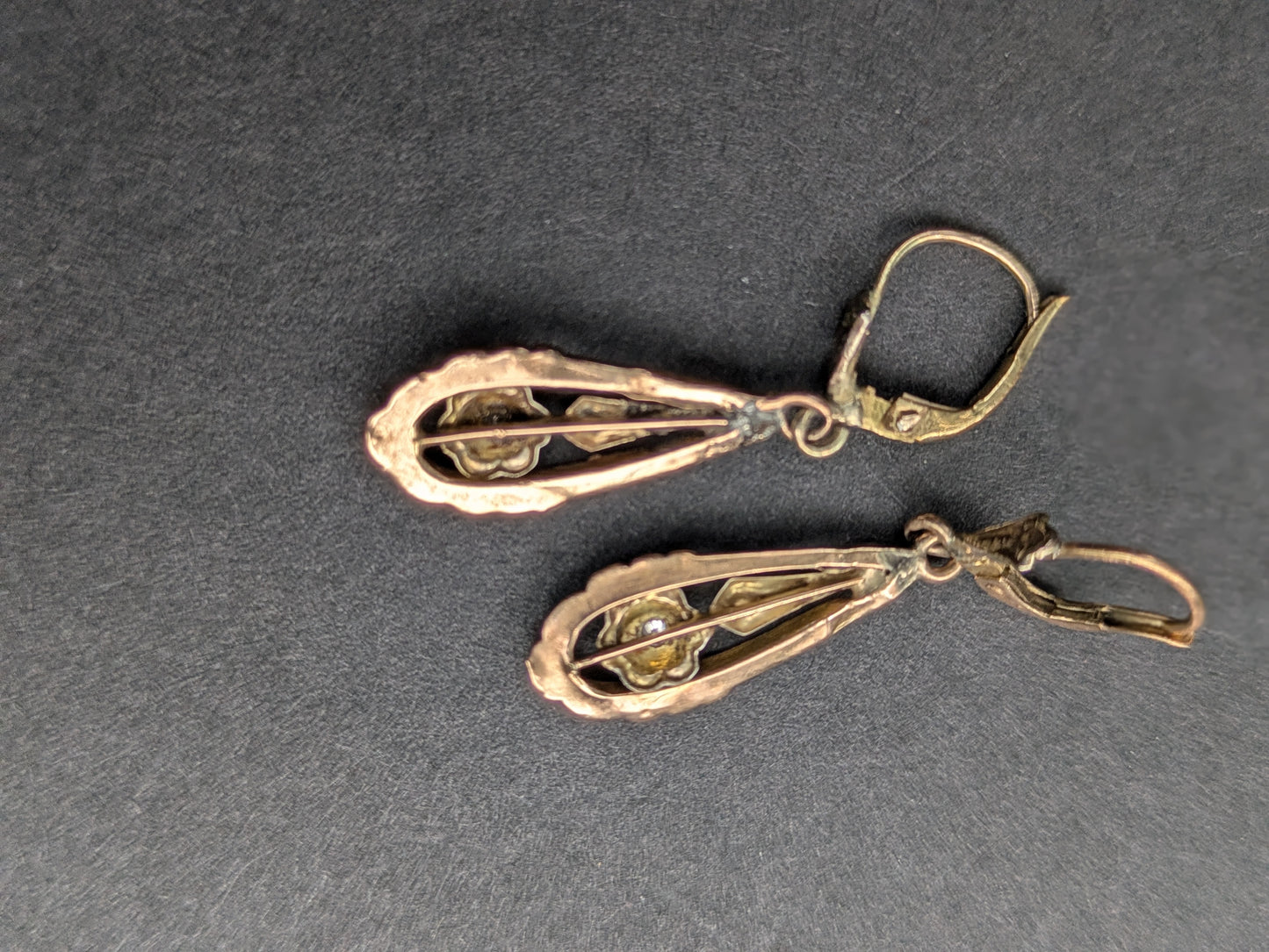Early 1900's 14k Minecut Diamond Leverback Earrings