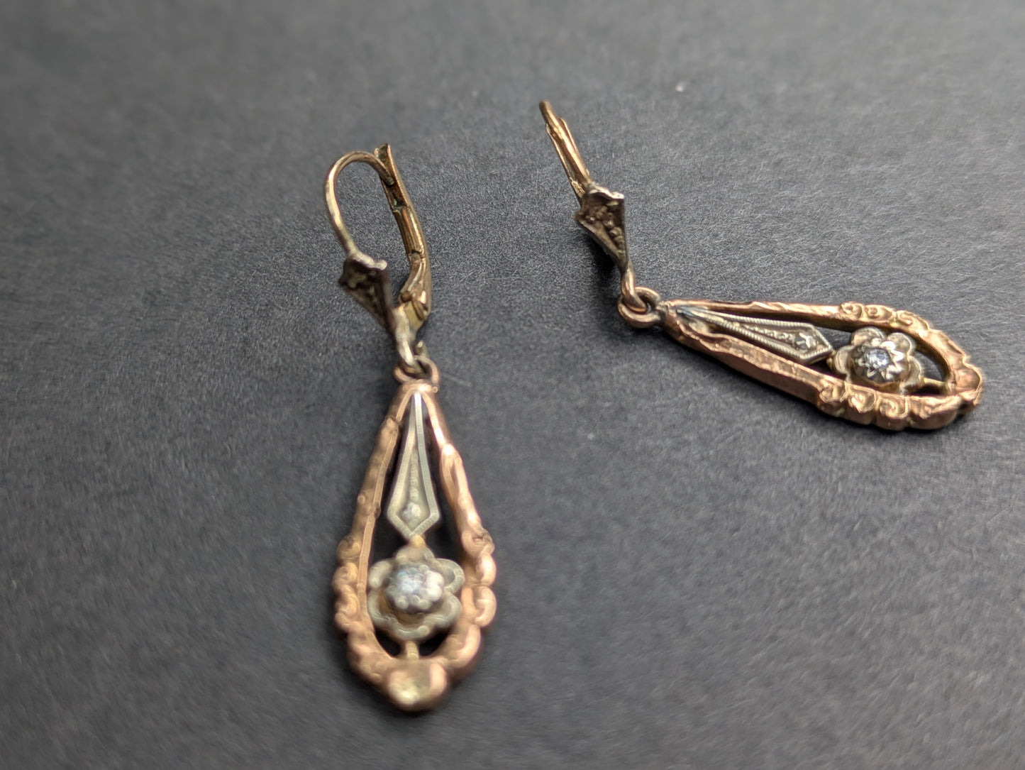 Early 1900's 14k Minecut Diamond Leverback Earrings