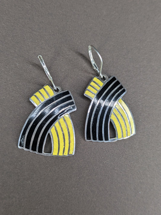 Margot Yellow and Black Enamel Sterling Taxco Mexico Earrings