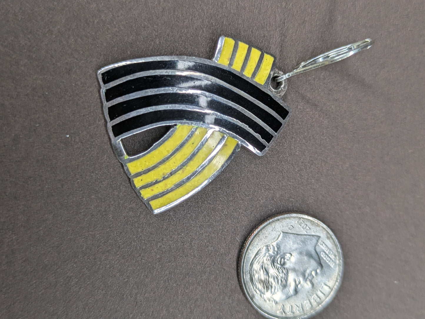 Margot Yellow and Black Enamel Sterling Taxco Mexico Earrings