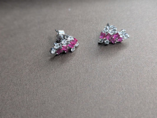 14k White Gold Ruby and Diamond Earrings 1930's
