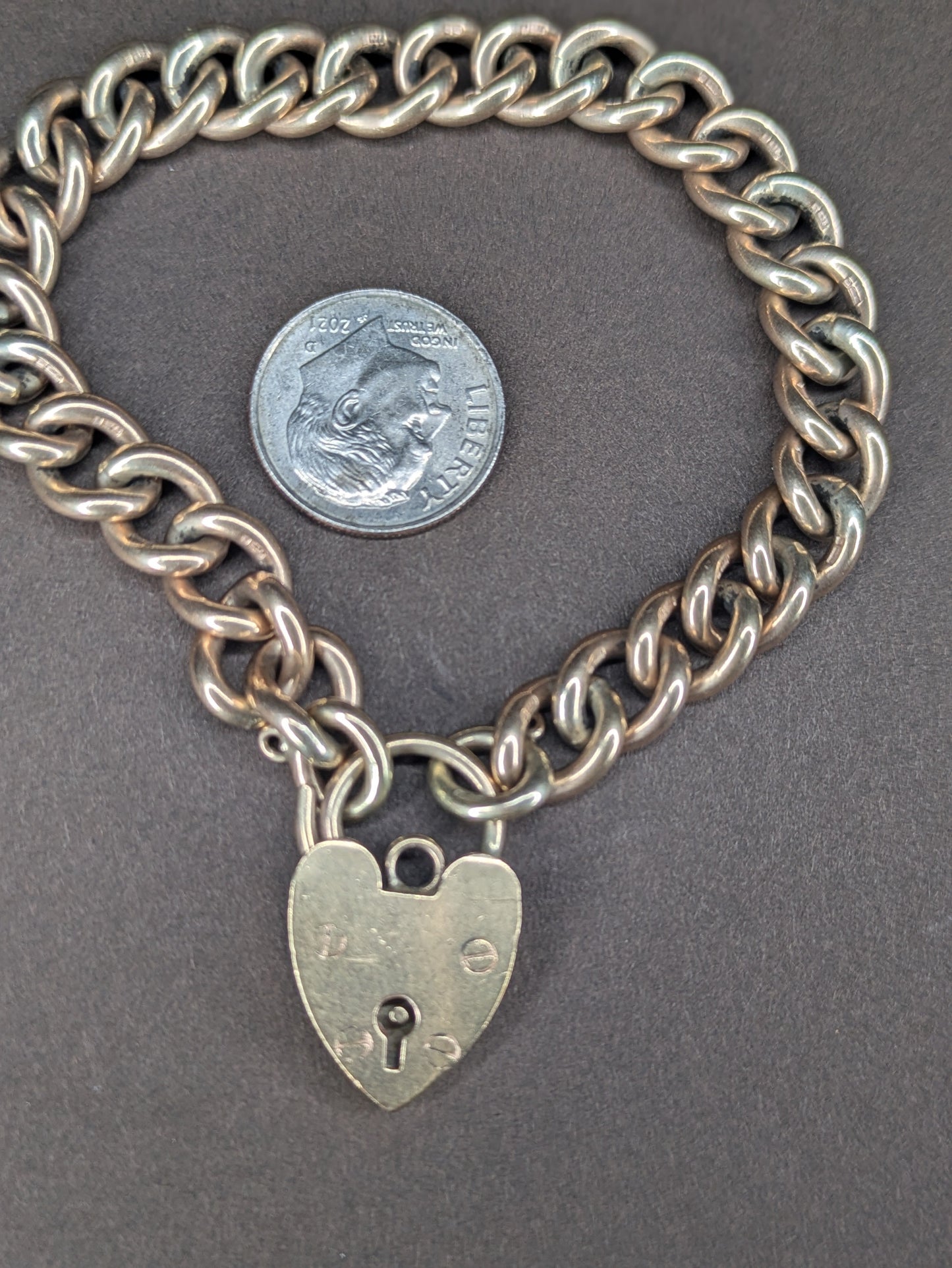 9k Solid Curb Chain Bracelet with Heart Lock Clasp Birmingham Hallmark