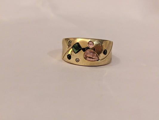 Modern inset stone wide band ring