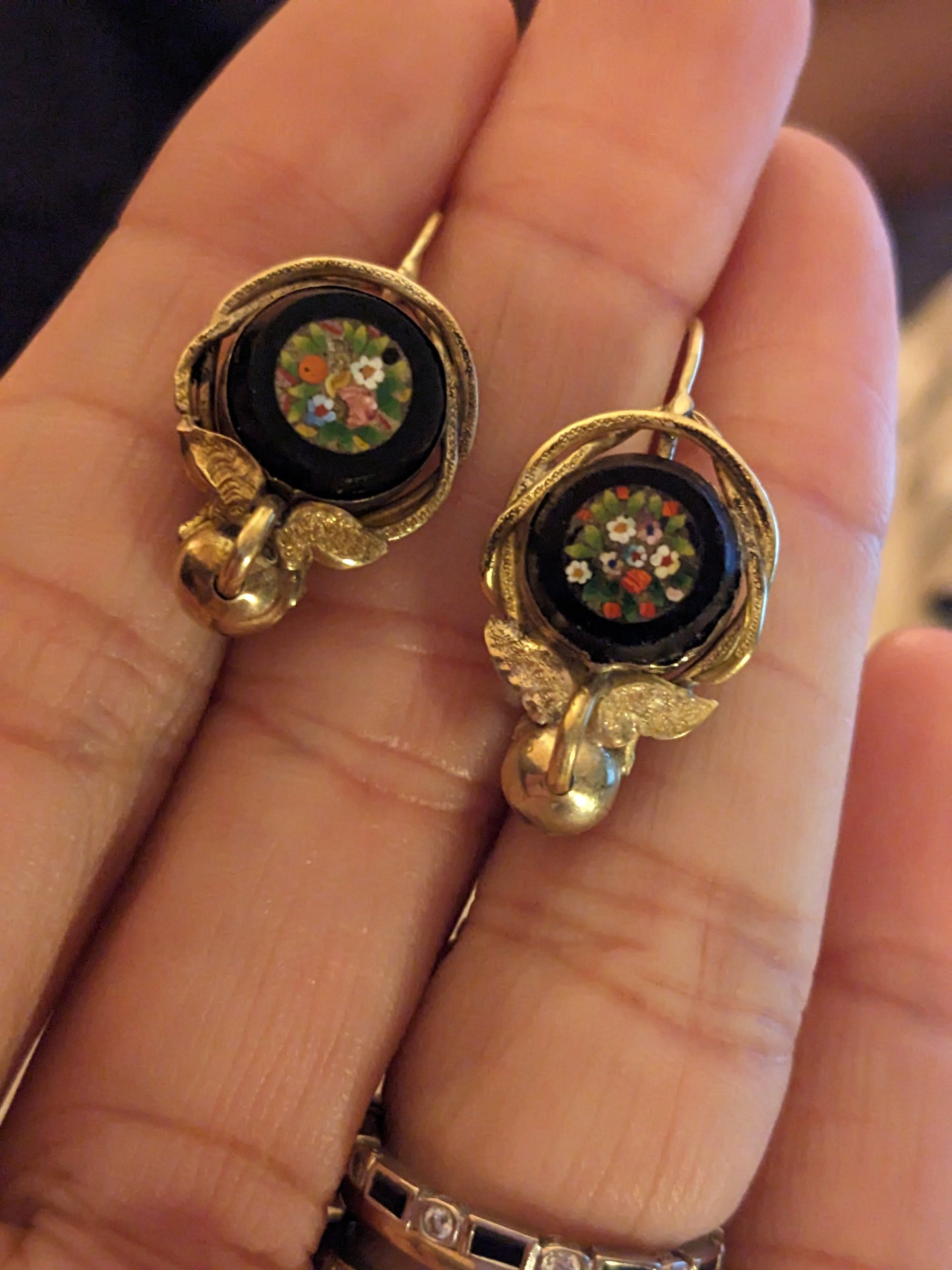 14k Gold and Micro Mosaic Floral Earrings