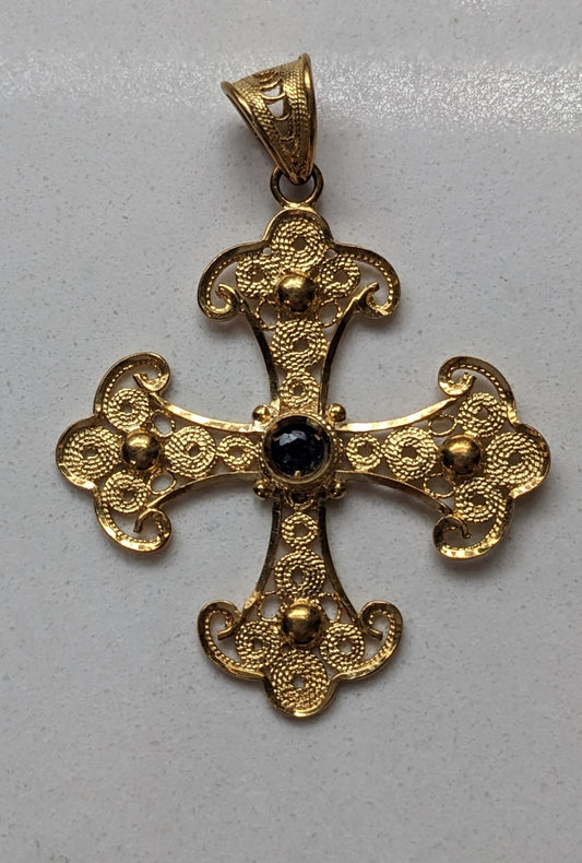 Sapphire and Gold Cross Pendant