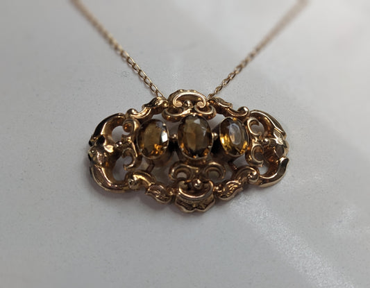 Victorian Conversion Gold and Citrine Pendant and Chain