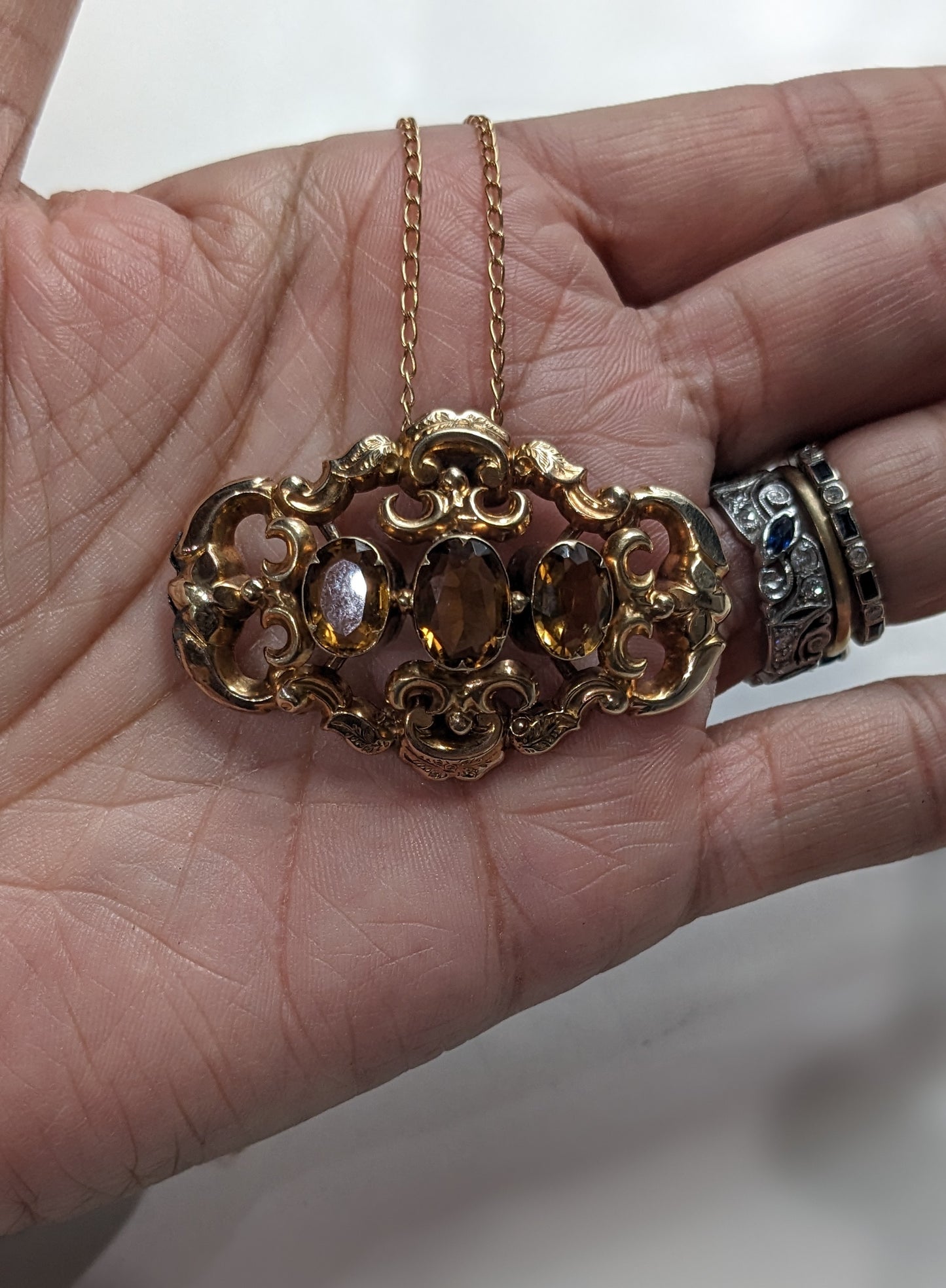Victorian Conversion Gold and Citrine Pendant and Chain