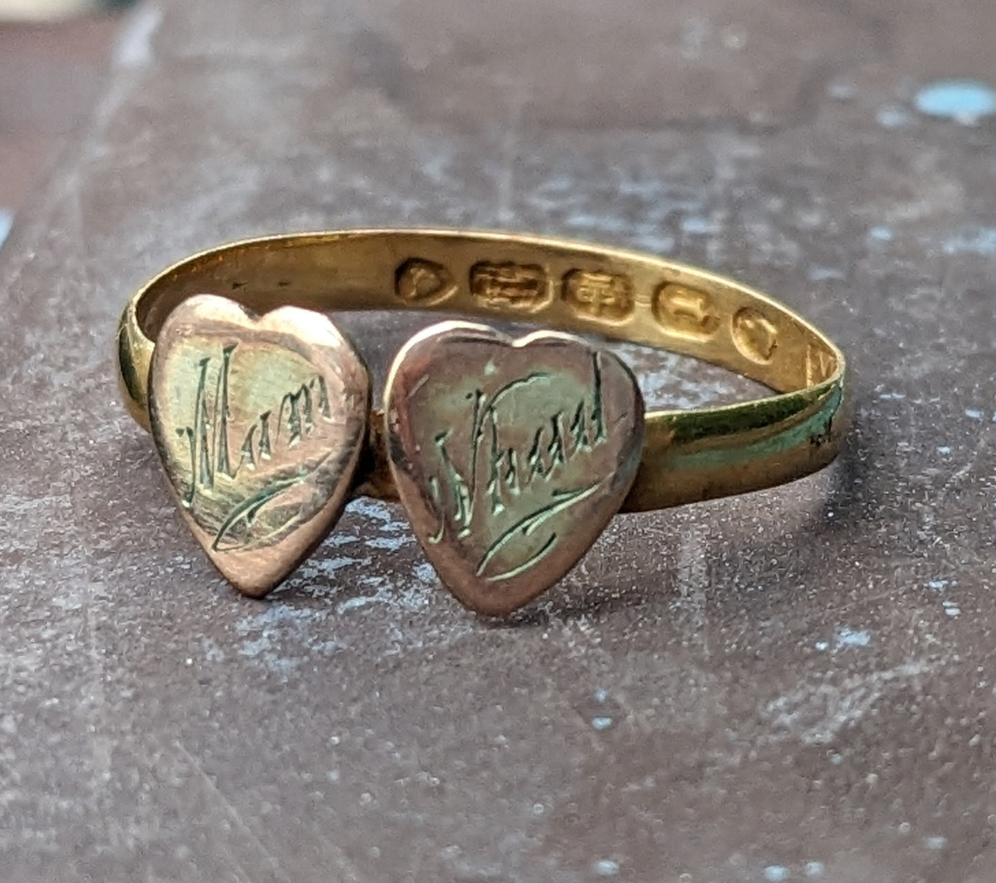 22k Gold Twin Heart Ring