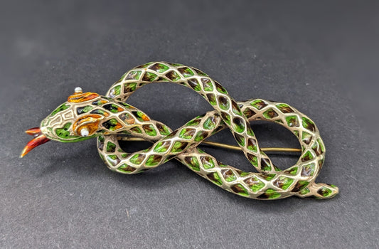 14k Enamel Snake Brooch