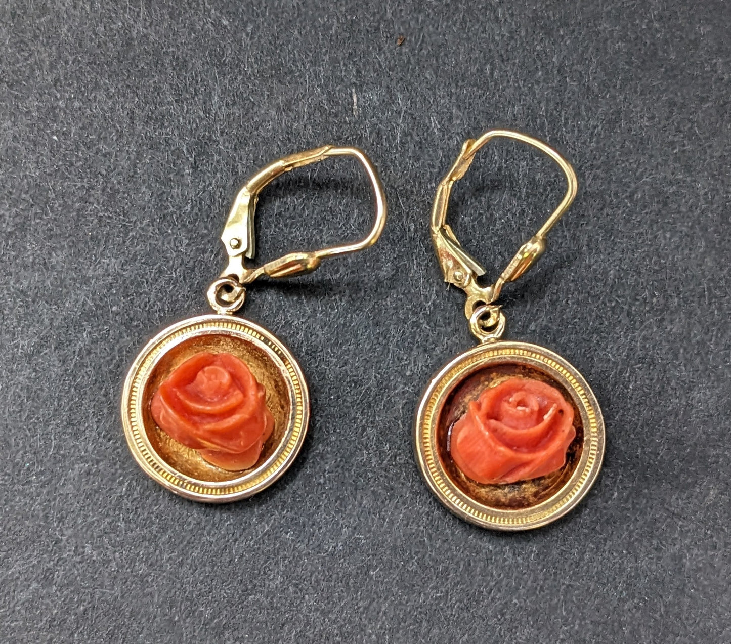 Carved Coral Rose Victorian Earrings