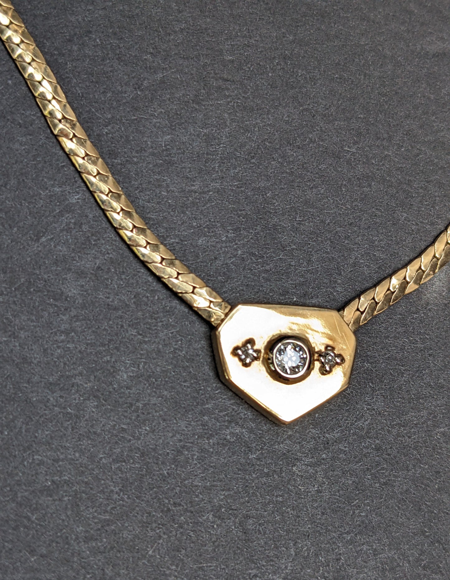 14k Gold and Diamond Round Brilliant Vintage Necklace