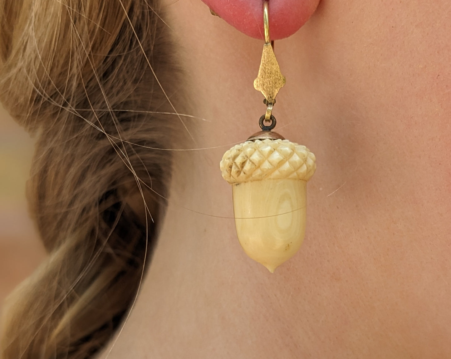 1880's Ivory Acorn Earrings