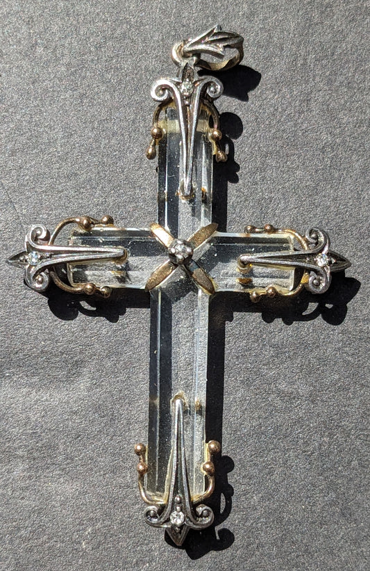 Rock Crystal Diamond and Silver Cross, 1870's