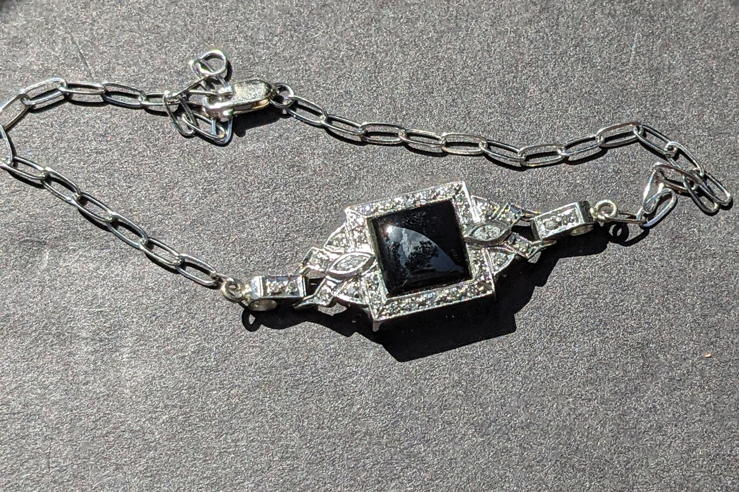 Art Deco Platinum Diamond and Onyx Bracelet Conversion