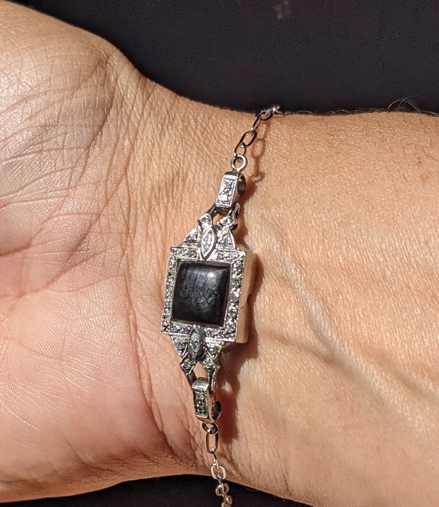 Art Deco Platinum Diamond and Onyx Bracelet Conversion