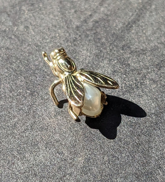 14k Gold and Pearl Fly Pendant