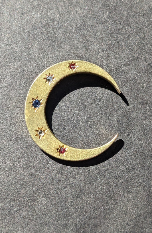 Sapphire, Diamond, and Ruby Crescent Moon Pendant