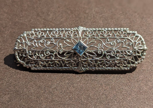 14k Platinum and Blue Topaz Brooch