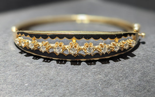 14k Gold Diamond and Black Enamel Bracelet