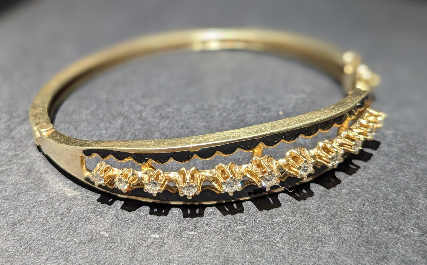 14k Gold Diamond and Black Enamel Bracelet